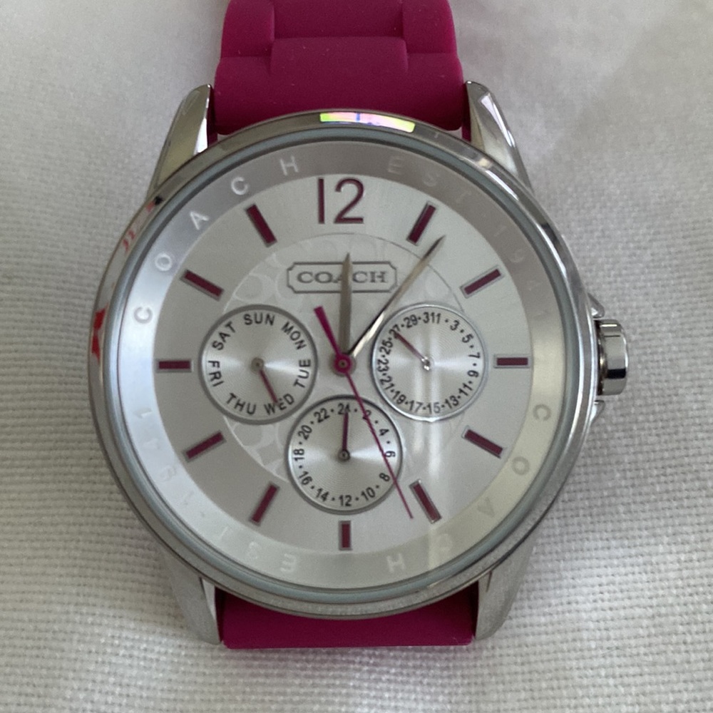 Authentic Coach Pink Watch with Silver Accents